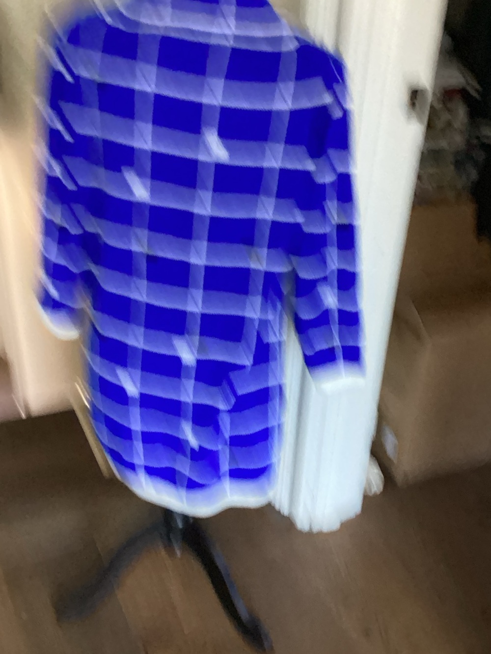 Metro Blue Windowpane Button-Front Coat with White Trim - Picture 3 of 3